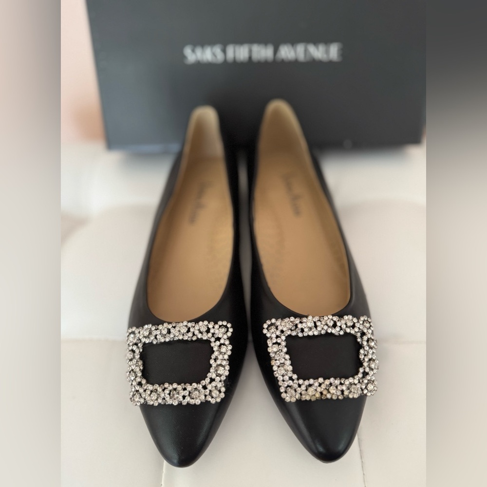 SaksFifthAvenue Elegant Black Loafers. Leather